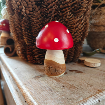 Dekorationssvamp i træ rød – 9 cm